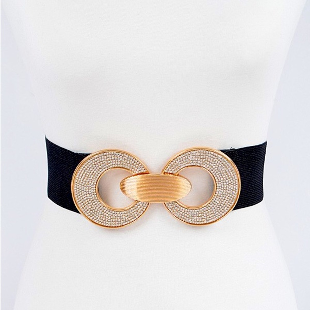 Black & Gold Rhinestone Elastic Corset Waist Bet